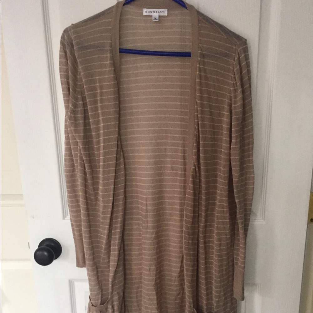 Downeast Long Cardigan Tan and white stripes